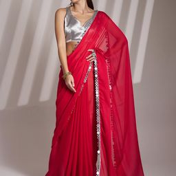 Mitera Mirror Work Pure Chiffon Saree-image-14