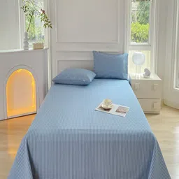 JC HOME Blue & White Striped Pure Cotton 150 TC King Bedsheet Set 2.30 m x 2.50 m-picture-29