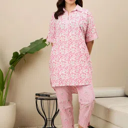 ETC Women Floral Printed Shirt Collar Night suit-image-26