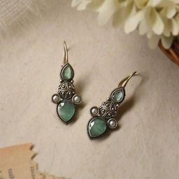 NAMAN ARTS Silver-Plated Artificial Stones Studded Oxidised Teardrop Shaped Drop Earrings-2