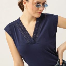 Casual Extended Sleeves Solid Women Dark Blue Top-10