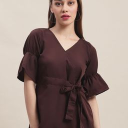 CORSICA Women V-Neck Bell Sleeve Crepe Wrap Top-image-94