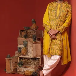 KALPRAAG Chaitanya Floral Embroidered Mandarin Collar Kurta with Patiala & Dupatta-image-40