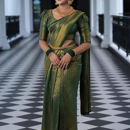 Sita Green Silk Blend Woven Design Sarees-picture-22