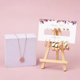 SALTY Set Of 6 Earrings With Stones Studded Pendant Chain Jewellery Set-image-5