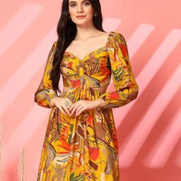 aayu Women Print Puff Sleeve Fit & Flare Cut-Outs Dress-picture-49
