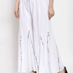 Women Flared White Viscose Rayon Trousers-image-8