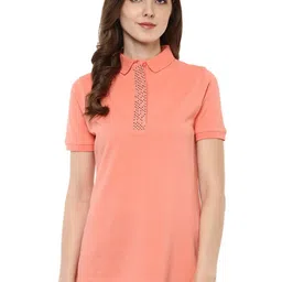 Moda Elementi Women Solid Polo Collar Cotton T-shirt-image-23