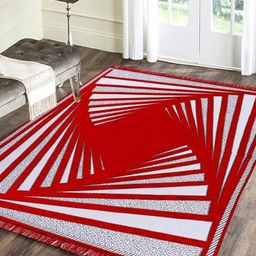 RADECOR Red & Grey Geometric Anti-Skid Chennille Carpet-image-40
