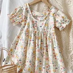 LULU & SKY Floral Print cotton Flared Sleeve Blouson Dress-34