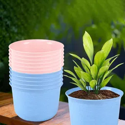 Kuber Industries 12Pcs Blue & Pink Textured Planters With Plate-image-58