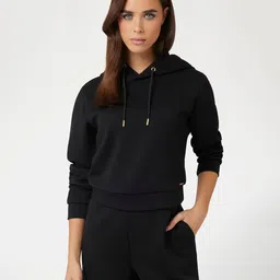 GUESS Women Brand Logo Self Design Hooded Sweatshirt-image-67
