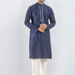 SULAKSHACOUTUREZ Men Ethnic Motifs Yoke Design Regular Thread Work Kurta with Churidar-picture-10