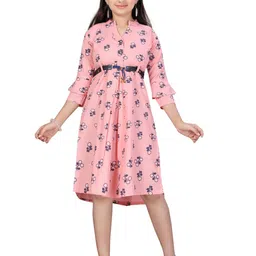 HERE&NOW Girls Floral Print Fit and Flare Dress-image-0