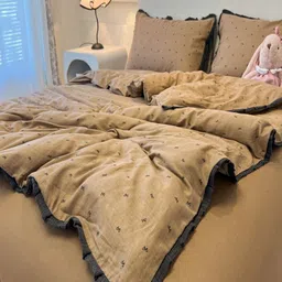 JC HOME Brown & Black Self Design Polycotton 3 Piece Double King Regular Bedding Set-image-61