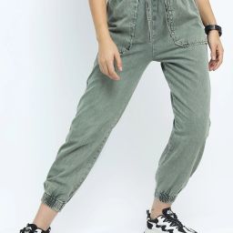 Women Jogger Fit Mid Rise Dark Green Jeans-image-64