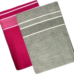 Prakasam Cotton Men's Kerala Style Premam Single (1.28X2.00 mtrs) Colour (pack Of 2) (Pink-Ash) Solid Men Dhoti-image-38