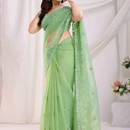 Peachmode Embellished Sequinned Net Saree-15