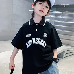 INCLUD Boys Typography Printed Polo Collar Drop Shoulder Sleeves Oversized Fit T-shirt-image-76