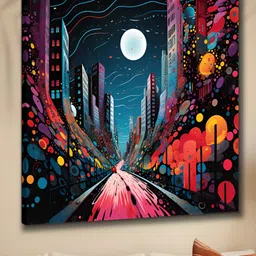 Livin'luxe Blue & Pink Canvas Street & Moon Wall Art-image-19