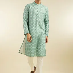 Diwas by Manyavar Geometric Printed Mandarin Collar Straight Kurta-image-59