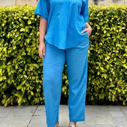 Minimul Mulmul Linen Shirt Collar Neck Shirt With Trousers Co-ord Set-image-99