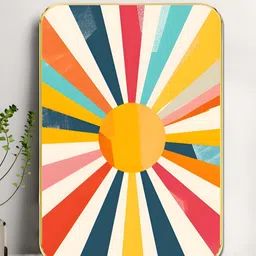 Livin'luxe Yellow & Red Sunburst Modern Rectangle Wall Art-picture-4