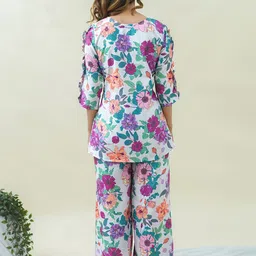 GO BOUJEE Printed Round Neck Top & PalazzosCo-Ords Set image 5
