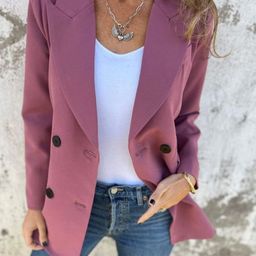 DressBerry Women Lapel Collar Open Front Jacket-image-5