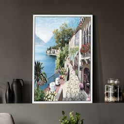 Myntra Elegant Homes White & Blue Art Street Canvas Wall Art-image-97