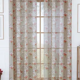 Story@home Beige & Red Set of 2 Floral Sheer Door Curtain-27