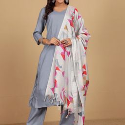Varanga V-Neck Straight Kurta With Trousers And Dupatta-51