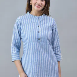 Suha Striped Mandarin Collar Cotton Shirt Style Top-image-90