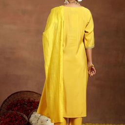 gerua by libas Libas Ethnic Motifs Embroidered Sequinned Straight Kurta With Trouser & Dupatta image 5