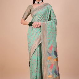 House of Pataudi Geometric Woven Design Zari Banarasi Saree-picture-14