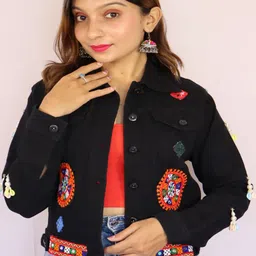 Prijam Women Lightweight Denim Jacket with Patchwork-image-10