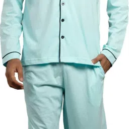 Men Shirt & Pyjama set Light Blue Solid-image-1
