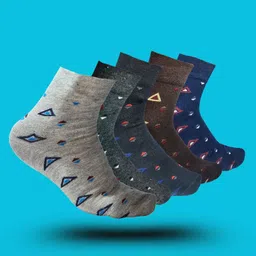 MJE 5-Pcs Patterned Cotton Ankle Length Socks-image-26