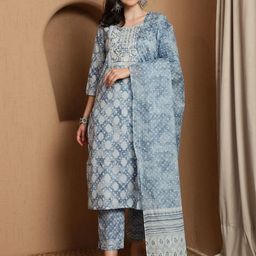 Sangria Embroidered Pure Cotton Kurta Set With Dupatta-picture-17