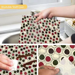 Kuber Industries Cream-Coloured & Red 3 Pieces Geometric Printed Shelf Liner Organisers image 4