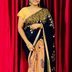 Moda Rapido Blue Poly Georgette Floral Sarees-picture-49