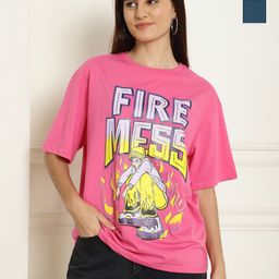 Metronaut Women Pack of 2 Kung Fu Panda Typography Printed Cotton Oversized T-shirts-image-91