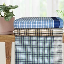 Athom Living White & Blue 3 Pieces Checked Cotton 210 GSM Bath Towels-image-75