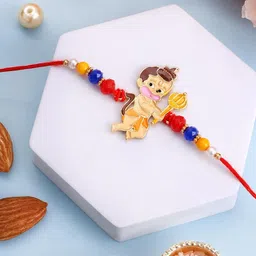 PANASH Kids Gold-Plated Hanuman Shaped Rakhi With Photo Frame & Roli Chawal-image-91