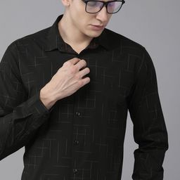 V Dot Men Black Slim Fit Printed Formal Shirt-image-46