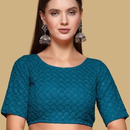 Oomph! Embroidered Jacquard Boat Neck Saree Blouse-image-51