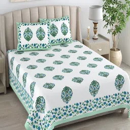 Myntra Elegant Homes White Printed Pure Cotton 180 TC King Bedsheet Set 2.74 m x 2.54m-26