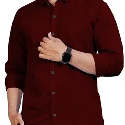 SQS Maroon Cotton Blend Slim Fit Shirt For Men-picture-23