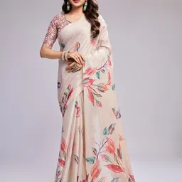 SHRIMAY Floral Linen Blend Saree-34