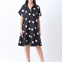 Qurvii Polka Dot Printed Shirt Dress-image-69